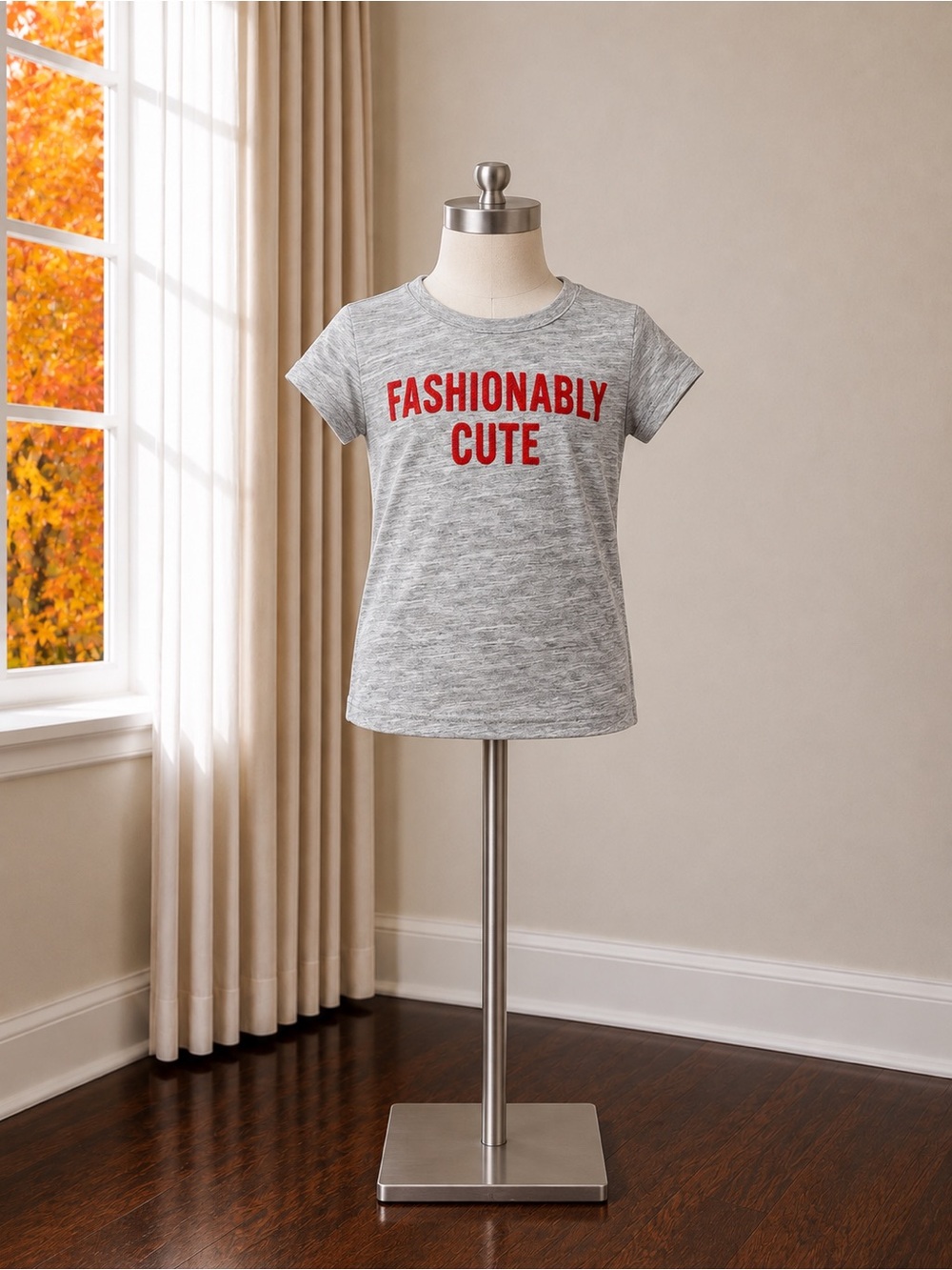 next Gray Tee with Red 'Fashionably Cute' Raised Text